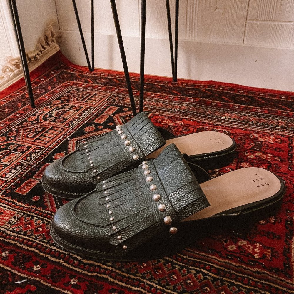 Black Studded Mules